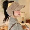 Thoughtful Gift for Besties Winter Visor Cap with Ear Flaps, Plush Beanies Brim, Open Top, Outdoor Sports Headwear Cute Cat Ears Warm Ponytail