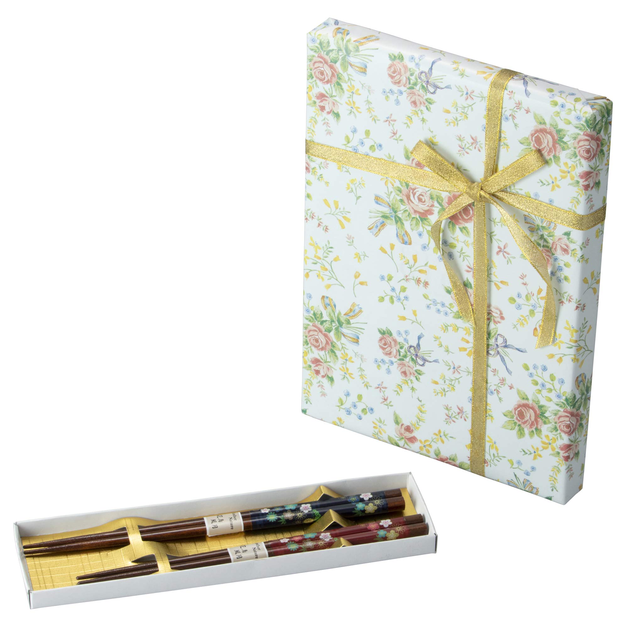 

Chopsticks Hyakka Ryouran Hana Yuzen Set wrapping [Gift-wrapped] (23cm, 21cm) - (Rose-colored paper)