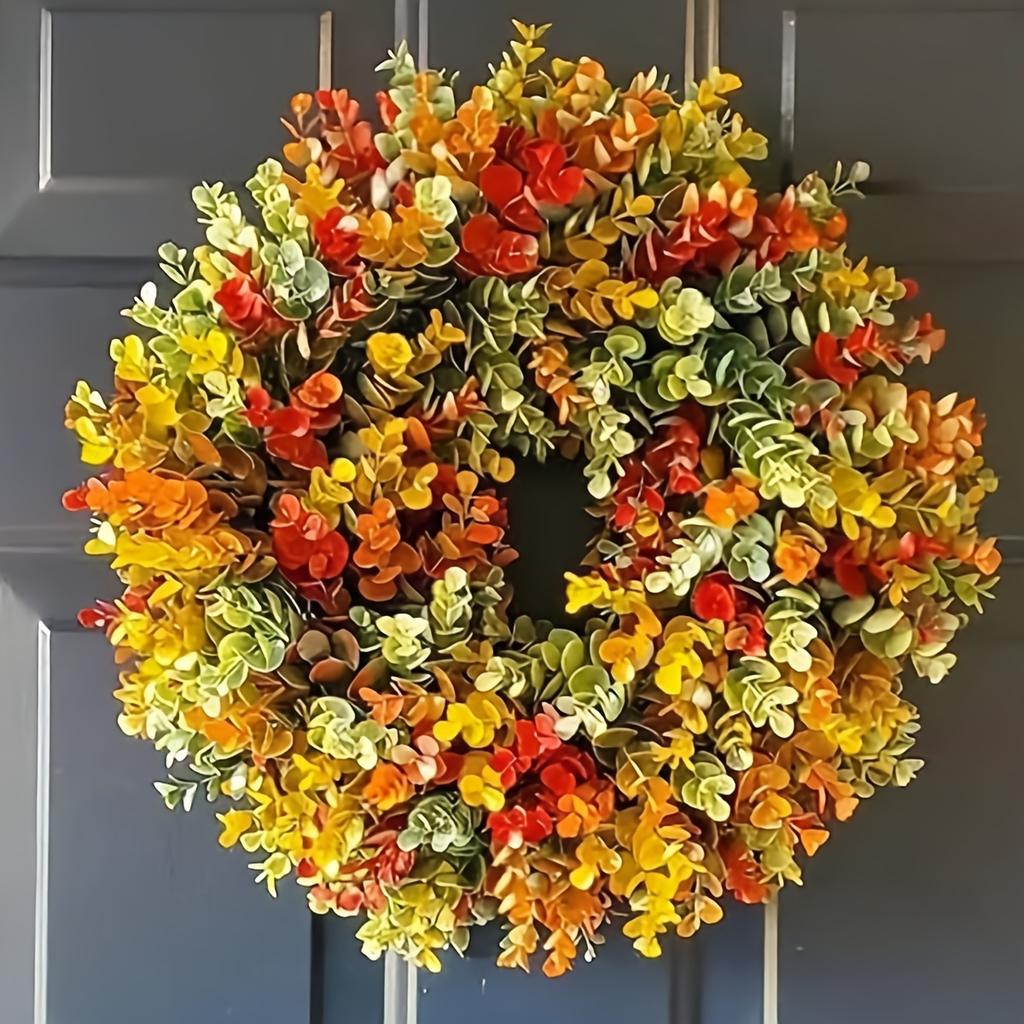 1pc Elegant Artificial Flower Wreath - Realistic Fall Foliage- Indoor Door Hanging Decor for Thanksgiving, Christmas, Halloween