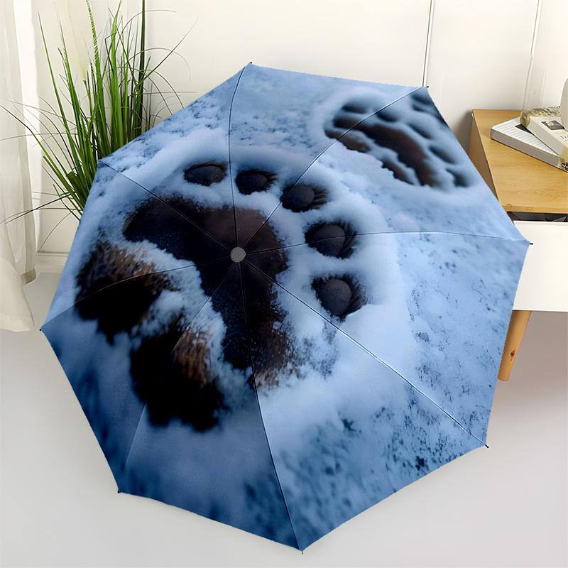 1pc Paw Prints Snow Automatic Folding Umbrella Automatic Open/Close, 8-Rib Durable Frame, Compact Travel Umbrella Suitable037
