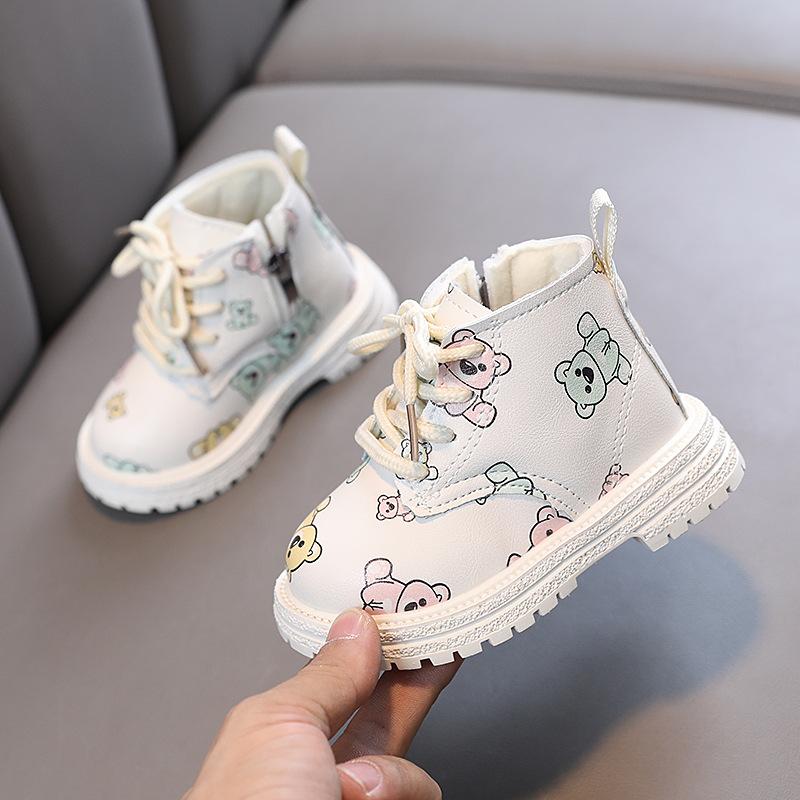 

Fashion Girls Shoes Autumn New Kids Leather Boots Comfort Anti Slip Girl Velvet Ankle Boots Simple Versatile Child Snow Boot 22