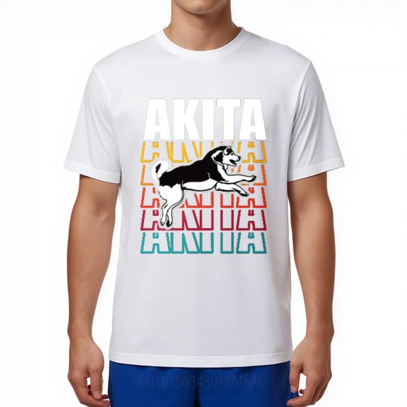 Unisex Tshirt Breathable For Men Crew Neck Tshirt Black Akita Dog Graphic With Colorful Text Layers Hiphop For Man Top Tees