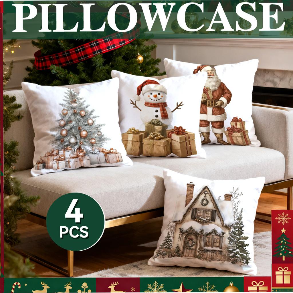 Vintage Christmas Series Pillowcase Printed Polyester 40/45/50cm Throw Pillowcover Decorative Sofa Cushion Pillowslip Home Decor