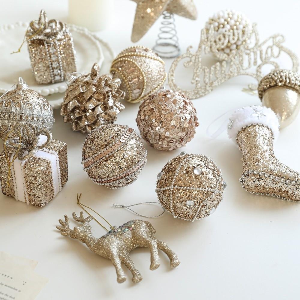 New Champagne Christmas Tree Ball Hanging Ornaments Glitter Foam Xmas Tree Decorations Christmas Ornaments Xmas Party