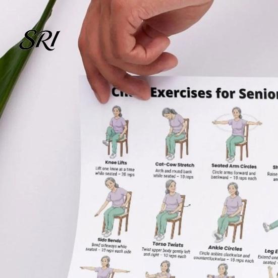 Exerciții de Mobilitate pentru Vârstnici Set 5 Bucăți Scaun Echilibru Întindere Yoga Exerciții Poster pentru Seniori Plan de Antrenament Acasă cu Impact Redus Anti-Cădere & Ghid Fitness pe Perete