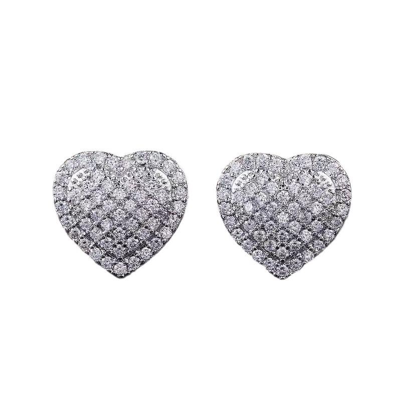 1pair  Loving Heart Zirconia Stud Earrings For Women Girls Silver Color Metal  Ears Accessories Wedding Jewelry Gifts