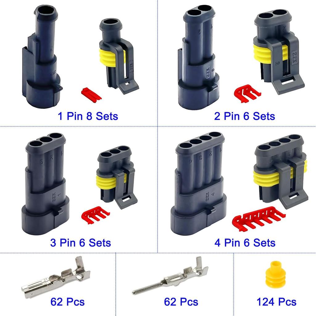 352Pcs Waterproof Car Electrical Connector Terminals Automotive Electrical Wire Connector Plug Kit 1/2/3/4 Pin Connectors Male And Female