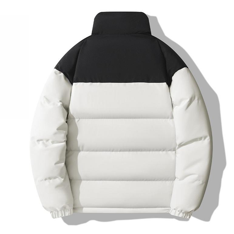 Men's Winter Jacket with Patchwork Stand Collar Windproof and Warm Thickened and Loose Padded Jacket for Men