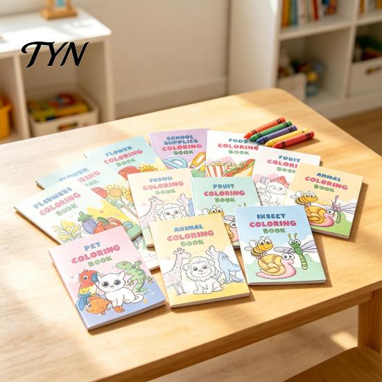 Art Supplies for Early Education 8PCS Children's Cartoon Coloring Book, Animals/Fruits/Vehicles/Fairy Tale Characters Theme, Thickened Ink-proof