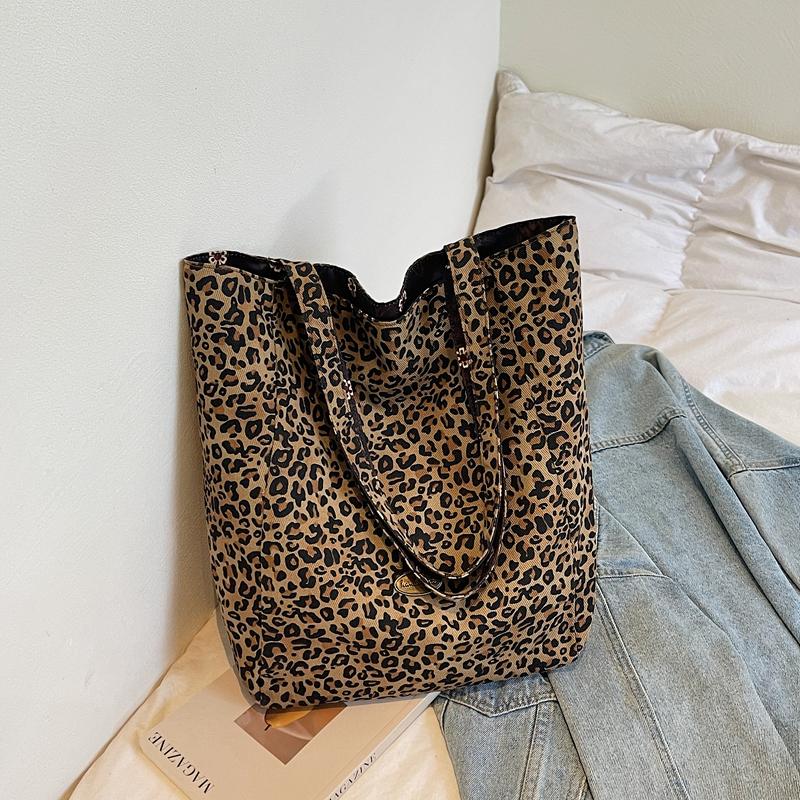 Borsa Tote Double-Face Stampa Leopardo Borsa a Spalla da Donna Borsa di Grande Capacità
