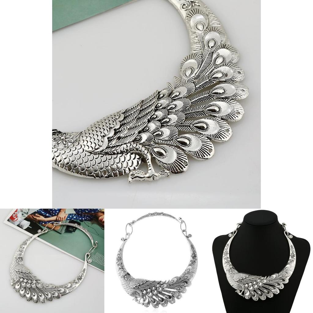 Peacock Animal Pendant Necklace With Retro Silver Finish For Fashion Accessories