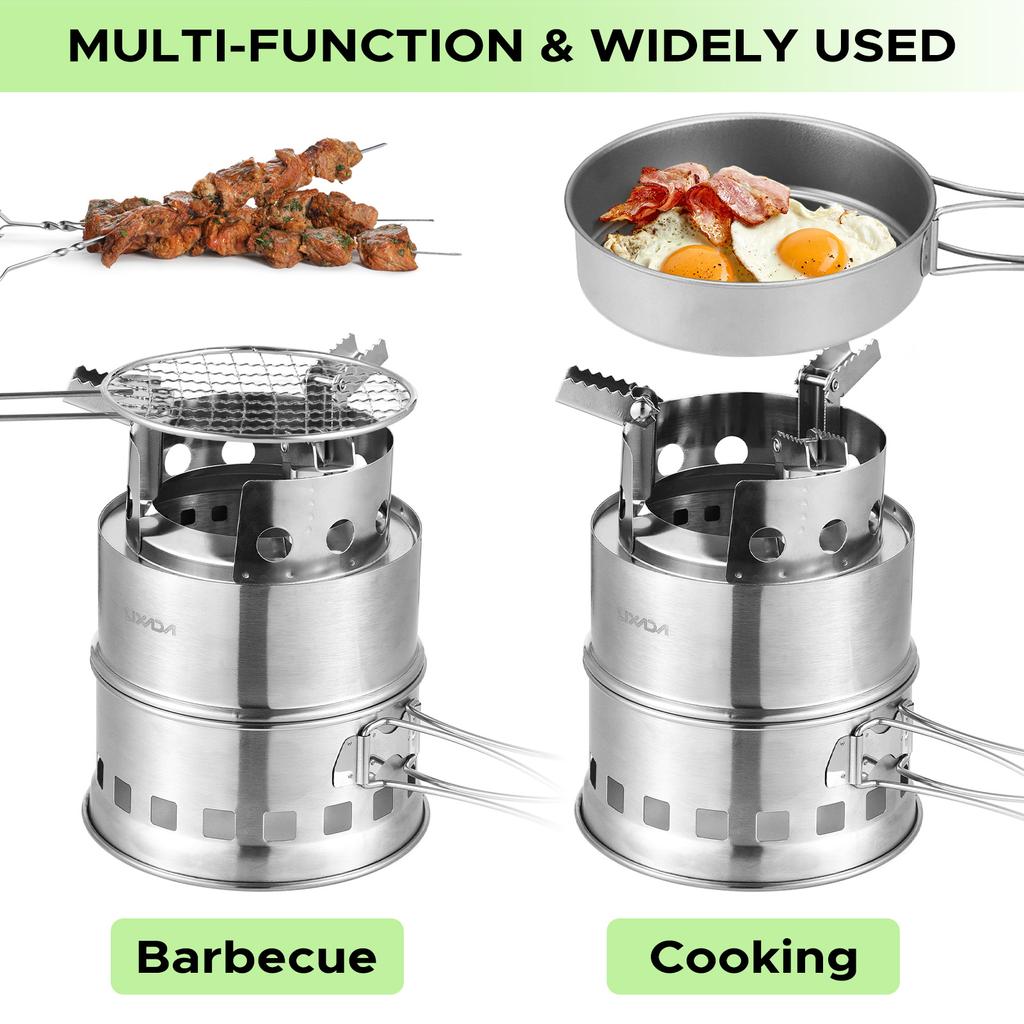 Přenosný kempingový vařič Alkoholový vařič na dřevo pro přežití pro venkovní batohy, pikniky a grilování Malý kempingový vařič na dvě paliva