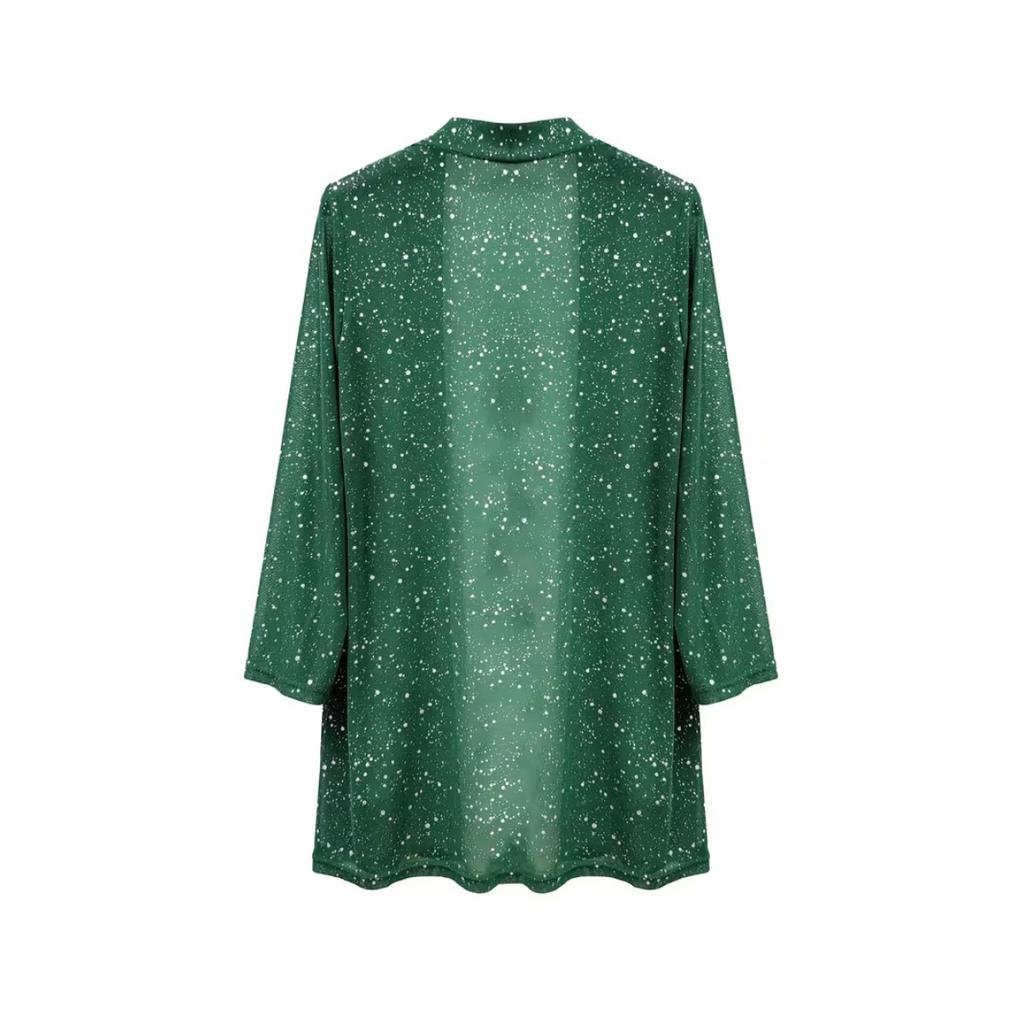 New Women's Elegant Shiny Mesh 3/4 Sleeve Open Cardigan, Fashion Casual Spring Summer Top for Women, European American Style