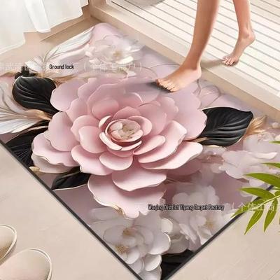 TEMU Floral Gradient Diatom Mud Absorbent Anti-Slip Bathroom Door Mat