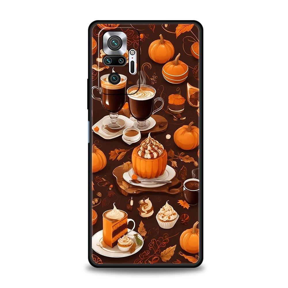 Pumpkin Autumn Leaves Coffee Phone Case Cover for Redmi 14C 10C Note 15 14 13 12 10 11 K40 Pro Plus 5G Soft TPU Shockproof Capas