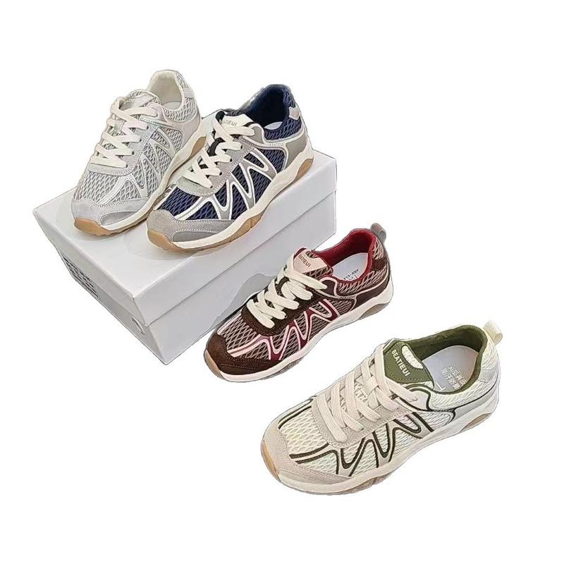Retro silver platform sneakers women's autumn new breathable mesh casual dad shoes trend