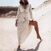 Women's Solid Color Long Sleeve V-neck Lace Splicing Loose Long Dress