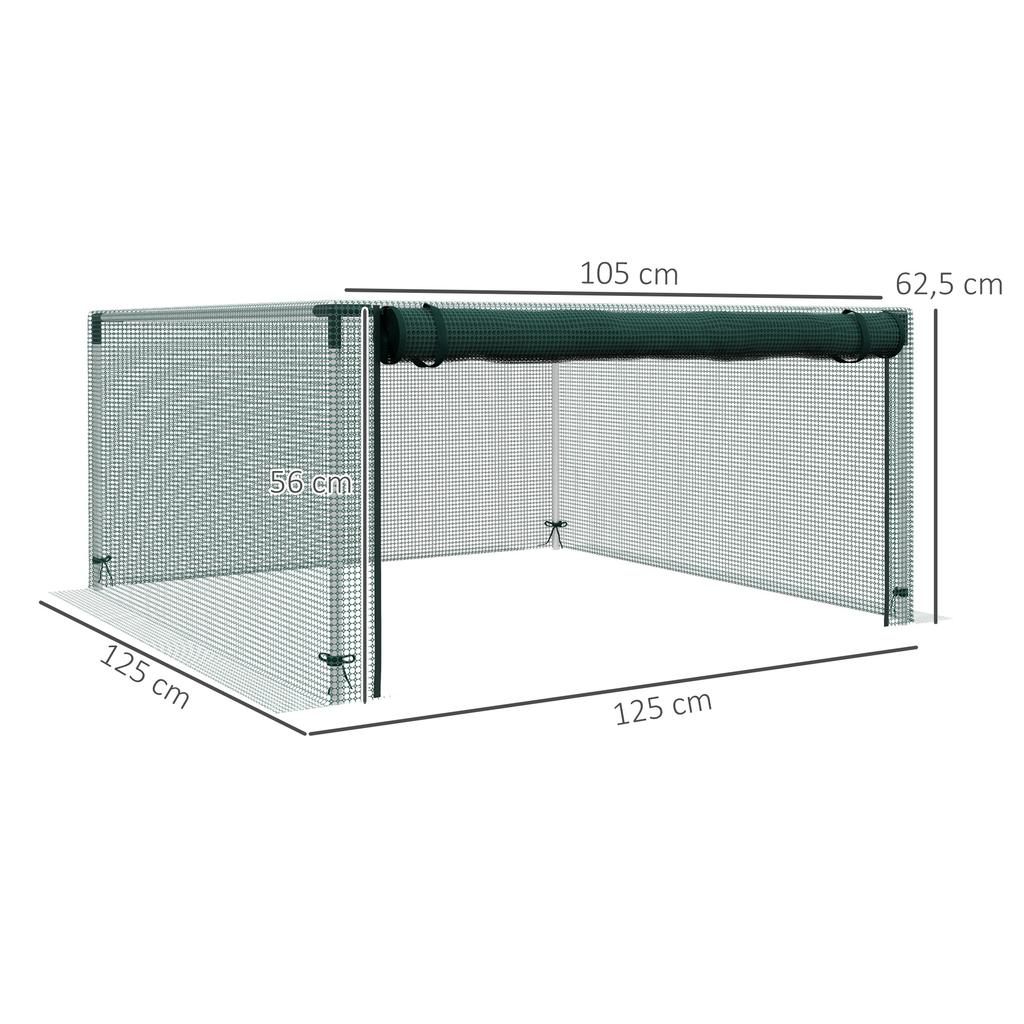 Plant Protection Net, Vegetable Protection, Zipper Door, Steel Frame, 125x125x62.5 cm, Green/Silver