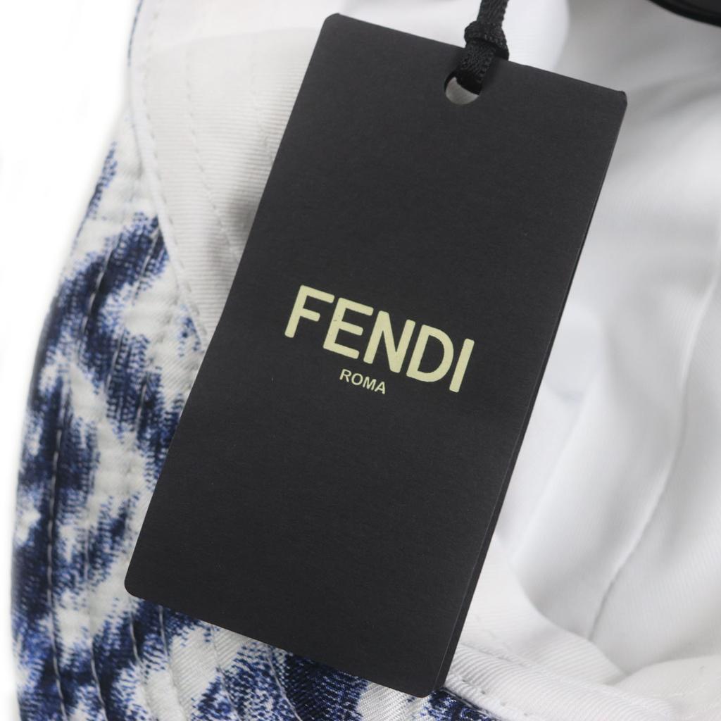 Pristine FENDI Cap All-over Pattern Baseball Hat Blue White Silk Mens 58 FXQ961 Used