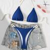 Threaded Triangle Tie Thong Sexy Bikini Split Swimsuit Women