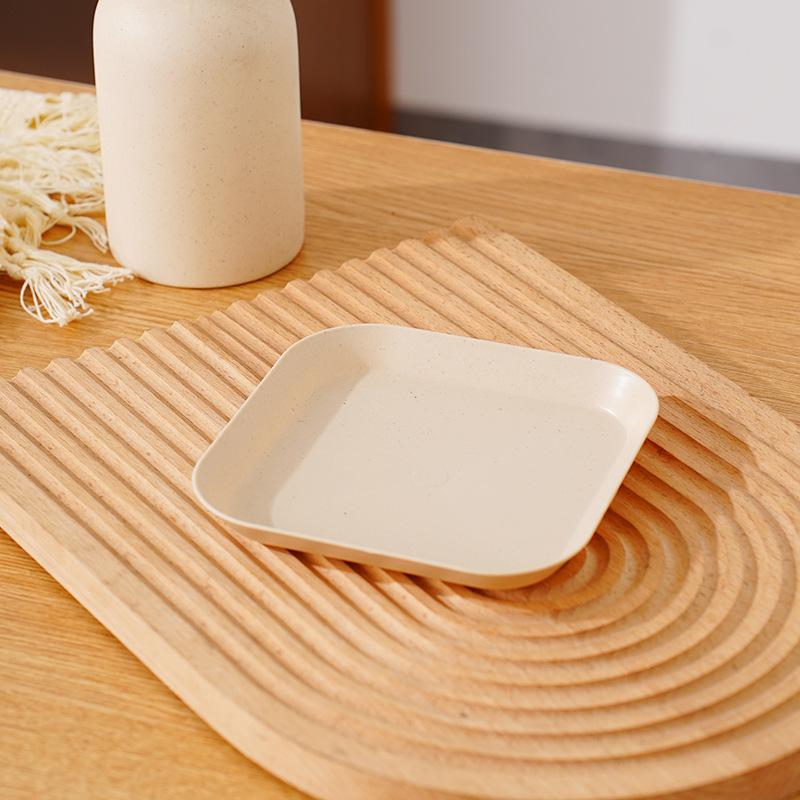 Wheat Straw Round Vegetable Plate Household Large Vegetable Plate Set Drop-Resistant Snack Plastic Plate Fruit Plate Plate