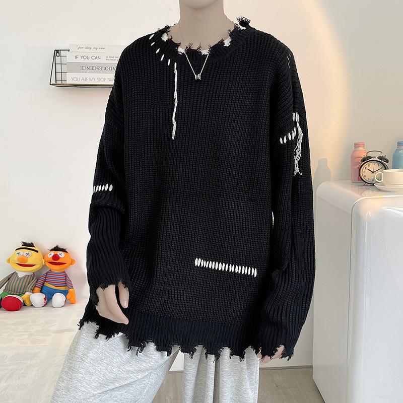 Trendy Irregular Hem Ripped Sweater - Autumn & Winter Loose Knit Pullover for Men