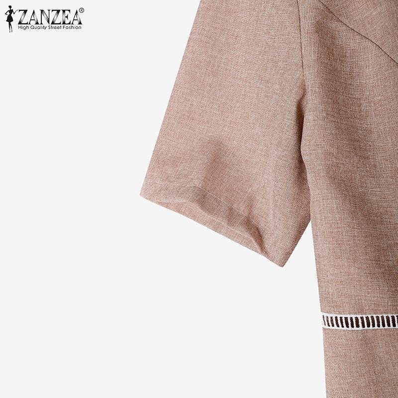 ZANZEA Dámské ležérní letní šaty s krátkým rukávem a kulatým výstřihem s plisováním