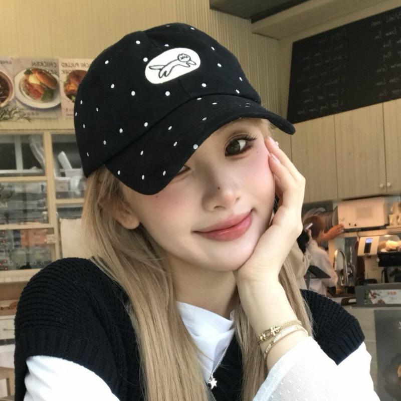 Cartoon Cat Bear Cat'S Ears Baseball Hats New Women Sunshade Polka Dot Versatile Sweet Fashion Niche Peaked Caps