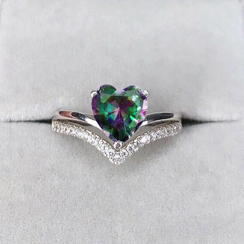 Huitan  Trendy Heart Cubic Zirconia Women Rings for Engagement Wedding White/Pink/Green/Colored Love Rings Eternity Jewelry