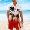 Men's Summer Sets Coconut Tree 3D Print Short Sleeve Tops +Shorts 2 Piece Hawaiian Beach Vacation Shirt Suit Fashion Men Outfit