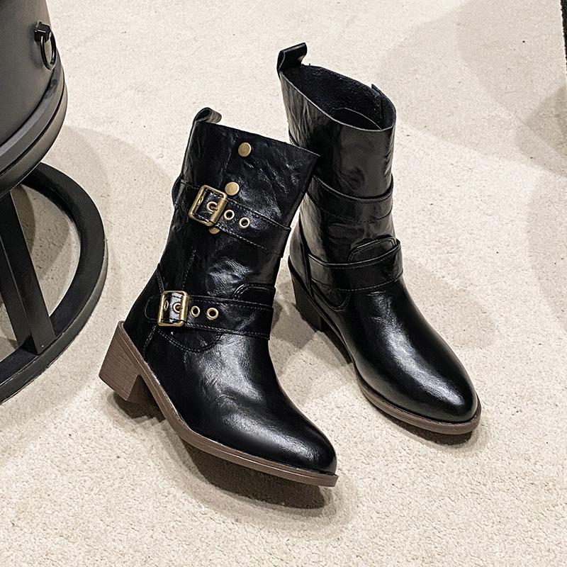 Western Cowboy Boots 2025 New Autumn Vintage Martin Boots Maillard Brown Boots Thick Heel Platform Short Boots Women