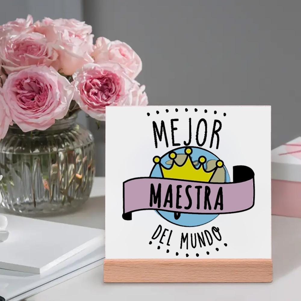 Spanish Printed Plaque Sign Gift Ceramics Posters Wooden Stand Tabletop Decor Graduation Teacher's Day Thanks Gift for Teacher
