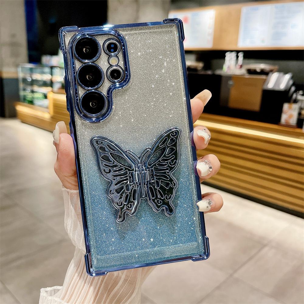 Suitable for Samsung S25EDGE Mobile Phone Case S25FE Butterfly Stand Gradient Glitter Shell A55 Four Corner Anti Fall Protection