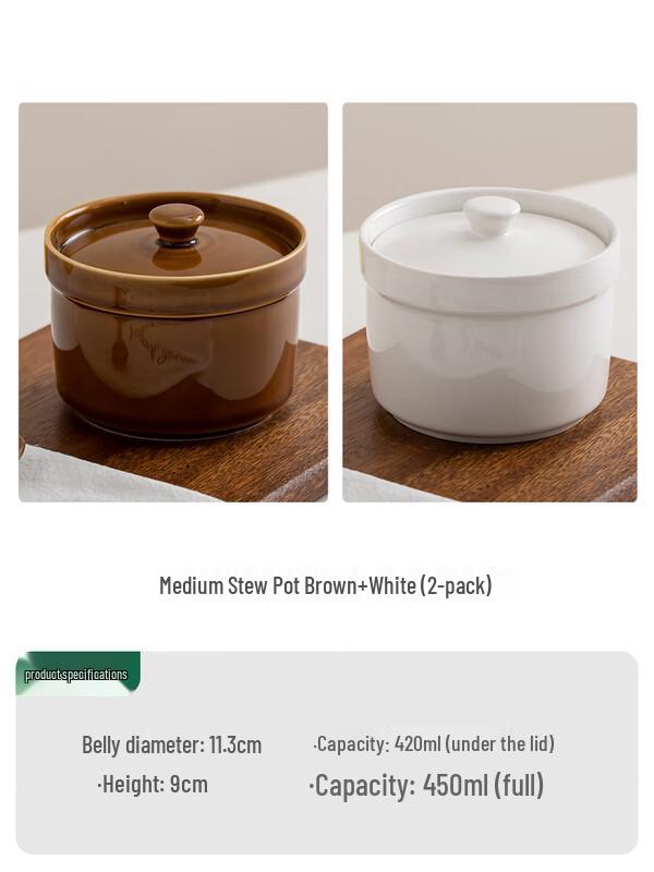 Zhaoran Ceramic Double Boiler Stew Pot & Steamed Egg Bowl