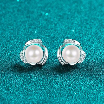 925 Zilveren Oorbellen Vrouwelijke Mosaniet Steen Zoetwaterparel Oorbellen Verguld Pt950 Gouden Oor Sieraden