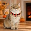 Stretchy Pet Collar Halloween Pom-Pom Collar, Cute Stretch Cat with Pumpkin Festive Bell, Soft Black Orange Pom-Poms for Cats Small Dogs Plush Pom-pom