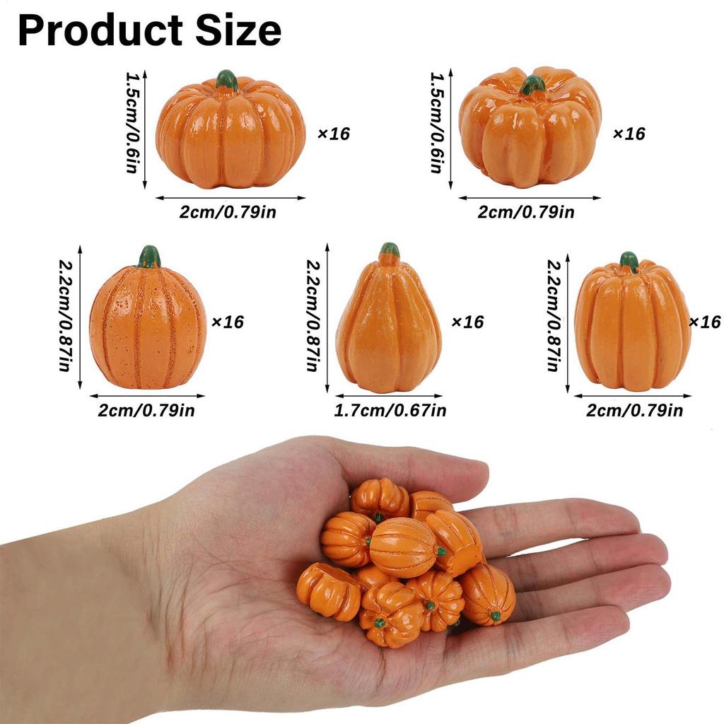 80pcs Mini Pumpkin Ornaments Small Artificial Pumpkins Table Halloween Decoration Resin Rustic Fall Harvest Thanksgiving Crafts