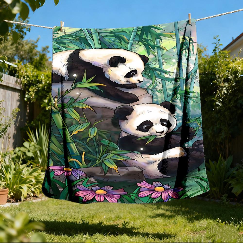 1pc Panda Forest Throw Blanket Polyester Fiber, Lightweight Flannel, Soft & Warm, All Season Use for Outdoor, Camping Digital Print