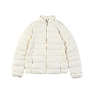 LiNing Fitness Series Solid Color Loose Stand Collar Zipper Down Jacket Women Outerwear Champagne-White AYMU112-1