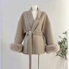 2025 Women's Short Fox Fur Wool Coat - Double-Sided Bathrobe Style