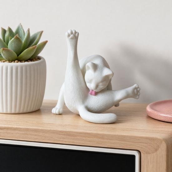 3D Printed Licking Butt Cat Figurine, Funny Black White Kitten Statue, Animal Sculpture Desktop Decoration for Home Office Bookshelf
