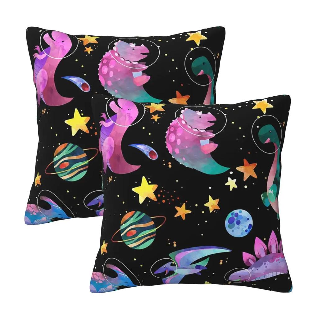 Dinosaur Dinosaurs In Space 2 pcs Square Pillowcase Pillow Cover Cushion Decor Comfort Throw Pillow for Home Car