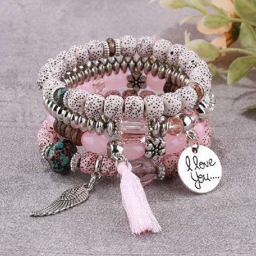 European American Fashion Bohemian Layered Beaded Bracelets Elastic Ethnic Bracelets for Women Female Bangle Bracelet