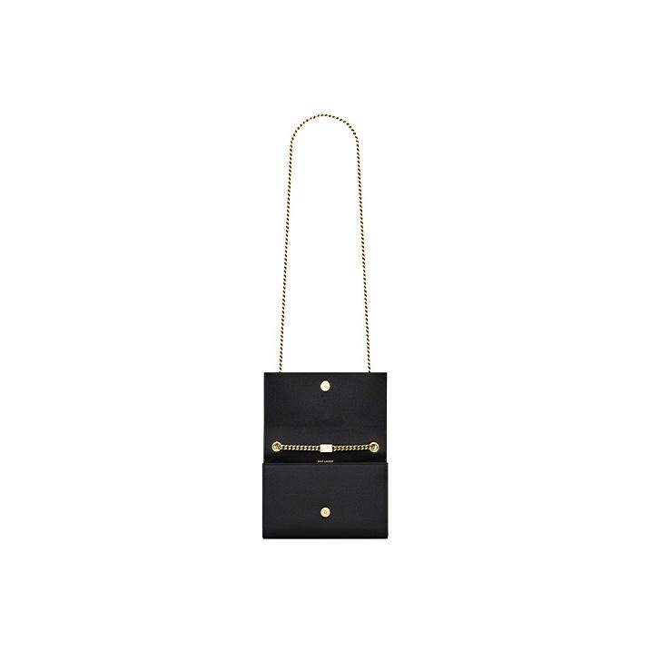 Saint Laurent Ysl Kate Gold Logo Grainy Embossed Leather Tassel Chain Shoulder Bag Small Women Bags Black 474366-BOW0J-1000