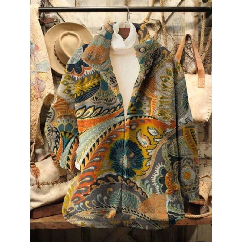 Womens Stand-Up Collar Fleece Sweatshirt With 3D Digital Floral Print Casual Long Sleeve Top Fall 2025