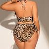 Women's Plus Size Leopard Print Bikini Set, Drawstring High Waist Two Piece Swimsuit