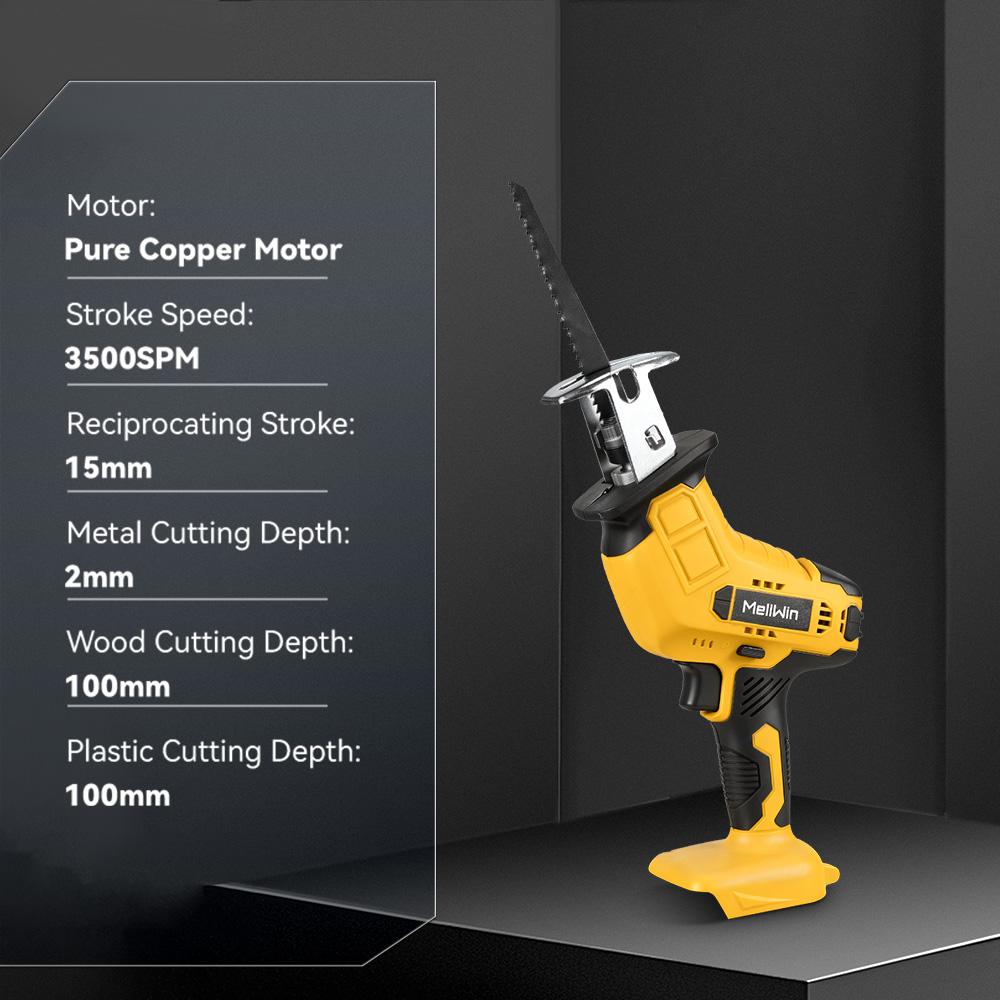MELLWIN Cordless Electric Reciprocating Saw Handheld Wood Metal Pipe Cutting Electric Saw Tool For Makita 18V Battery Pin