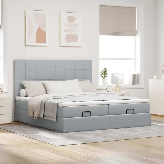 Maison Exclusive - Cadre de lit ottoman et matelas gris clair 160x200cm tissu