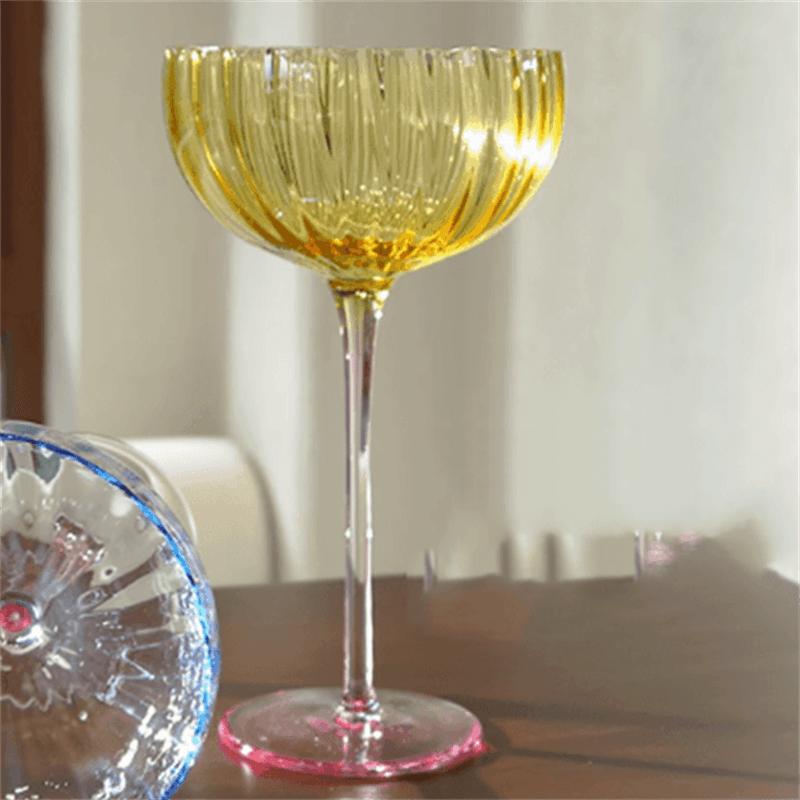 Colorful Glass Vertical Stripes Petal Shaped Glasses Goblet Grape Wine Glass Red Wine Glass Dessert Glass Bowl