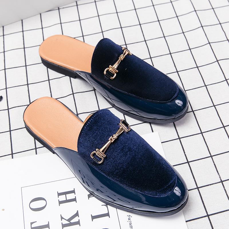 New Heelless Slippers Men'S Leather Shoes Men'S Sandals One Pedal